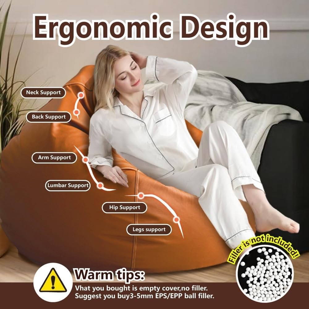 Luxury Faux Leather Bean Bag Cover Green | Soft, Durable, Sectional Sofa
