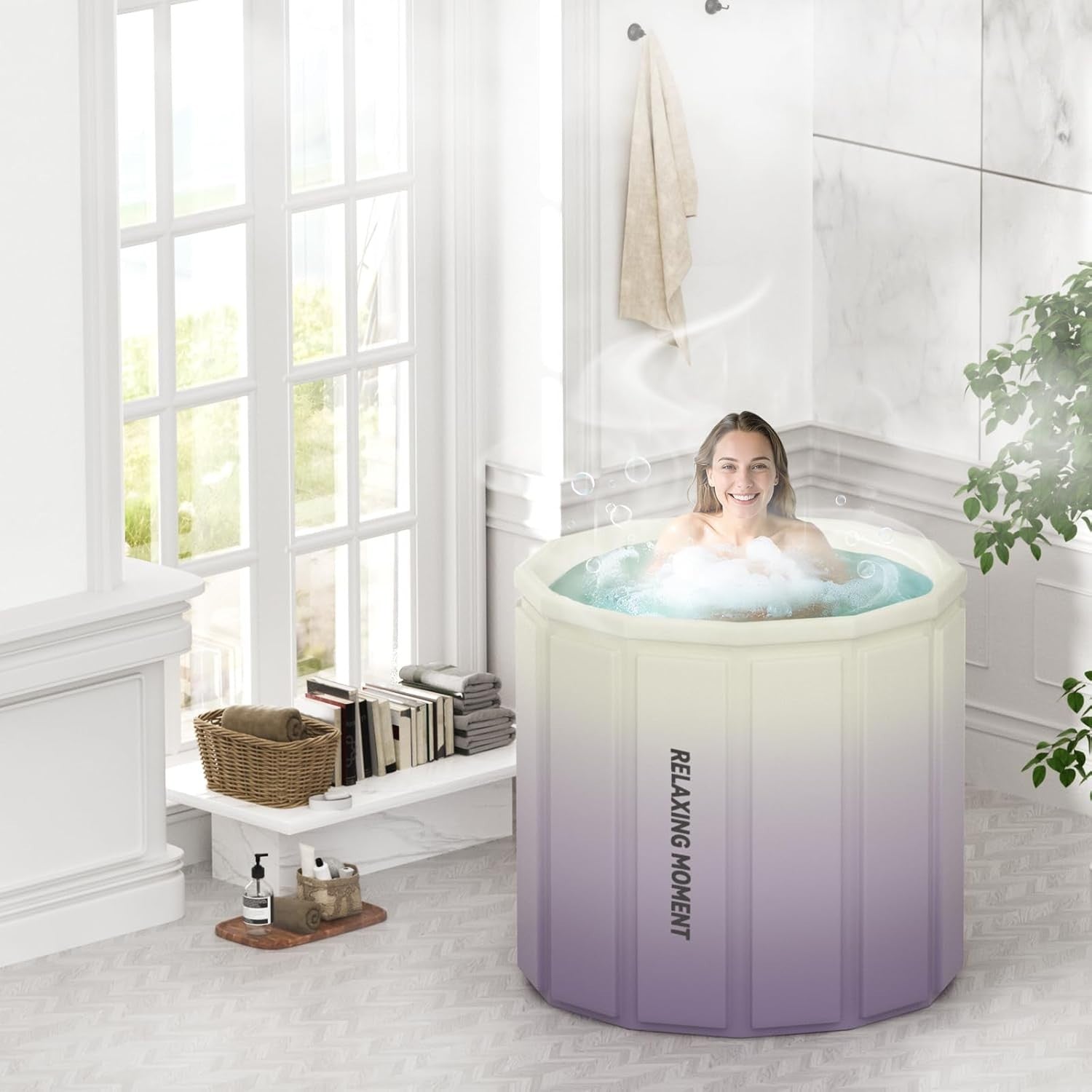 Portable Foldable Adult Bathtub 70x70x65cm Hot & Ice Bath Spa Tub