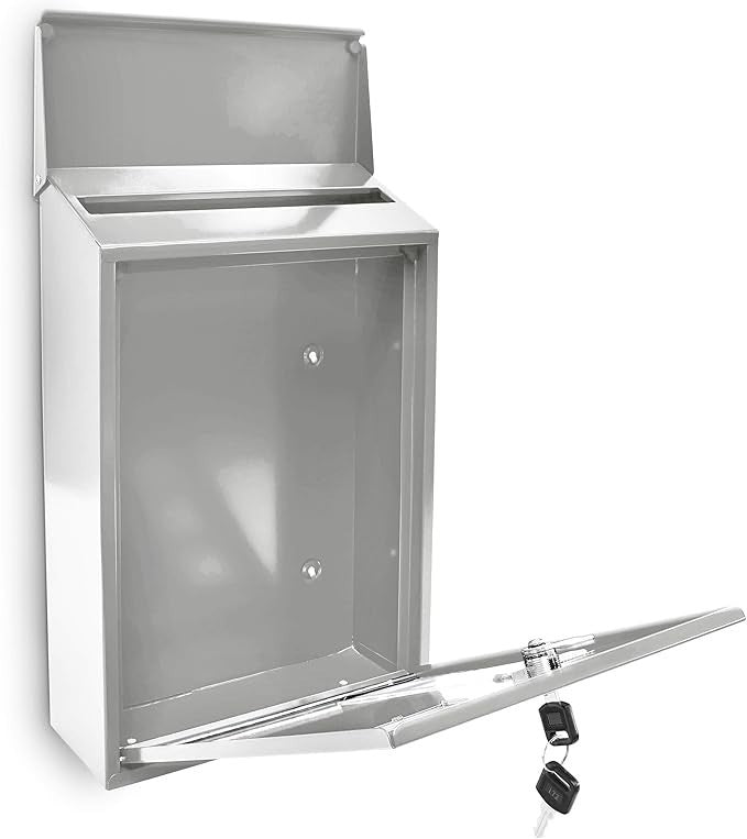 Wall Mounted Lockable Mailbox White Metal Modern Design 3 Windows 25x40cm