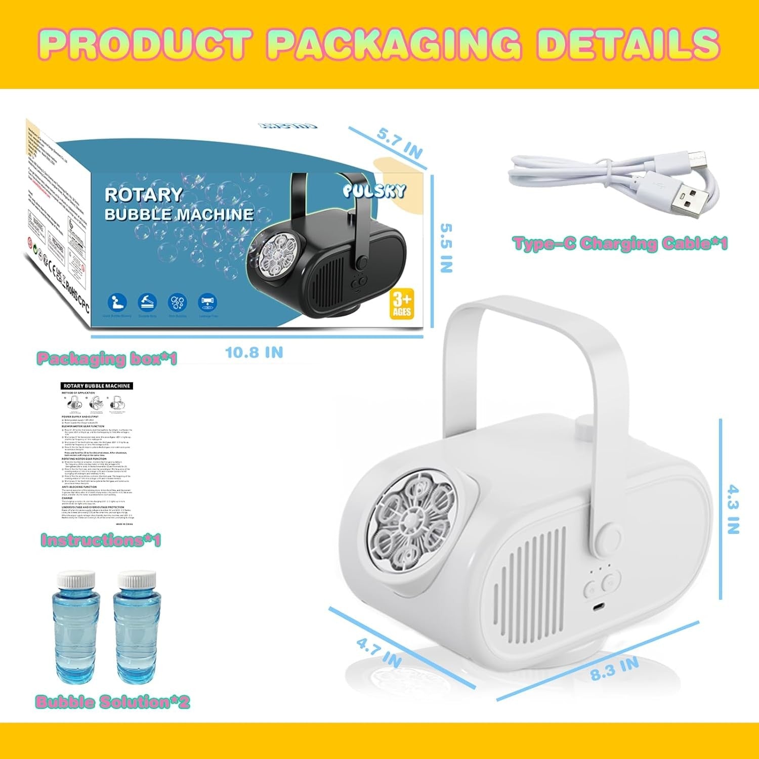 Rechargeable Bubble Machine 360 Rotate 22000 Bubble