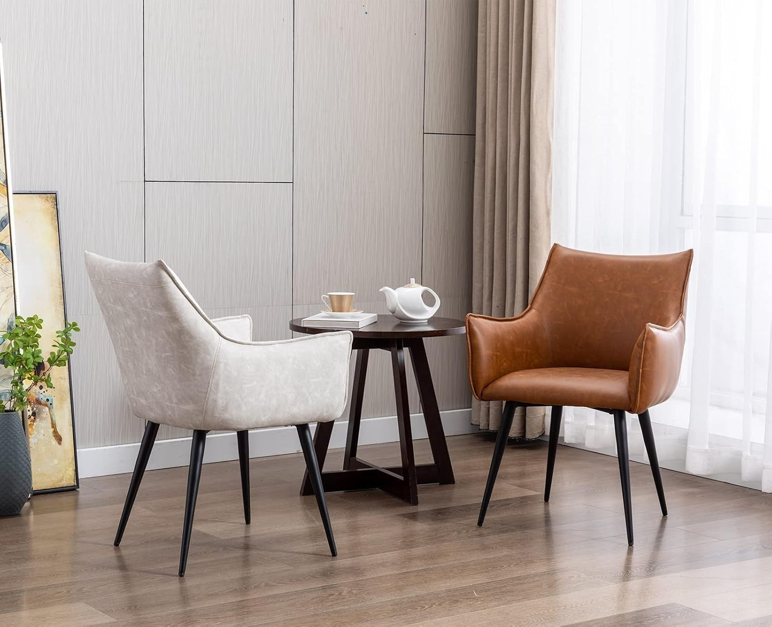 Set of 2 PU Leather Armchairs Retro Dining Lounge Tub Chairs Metal Legs
