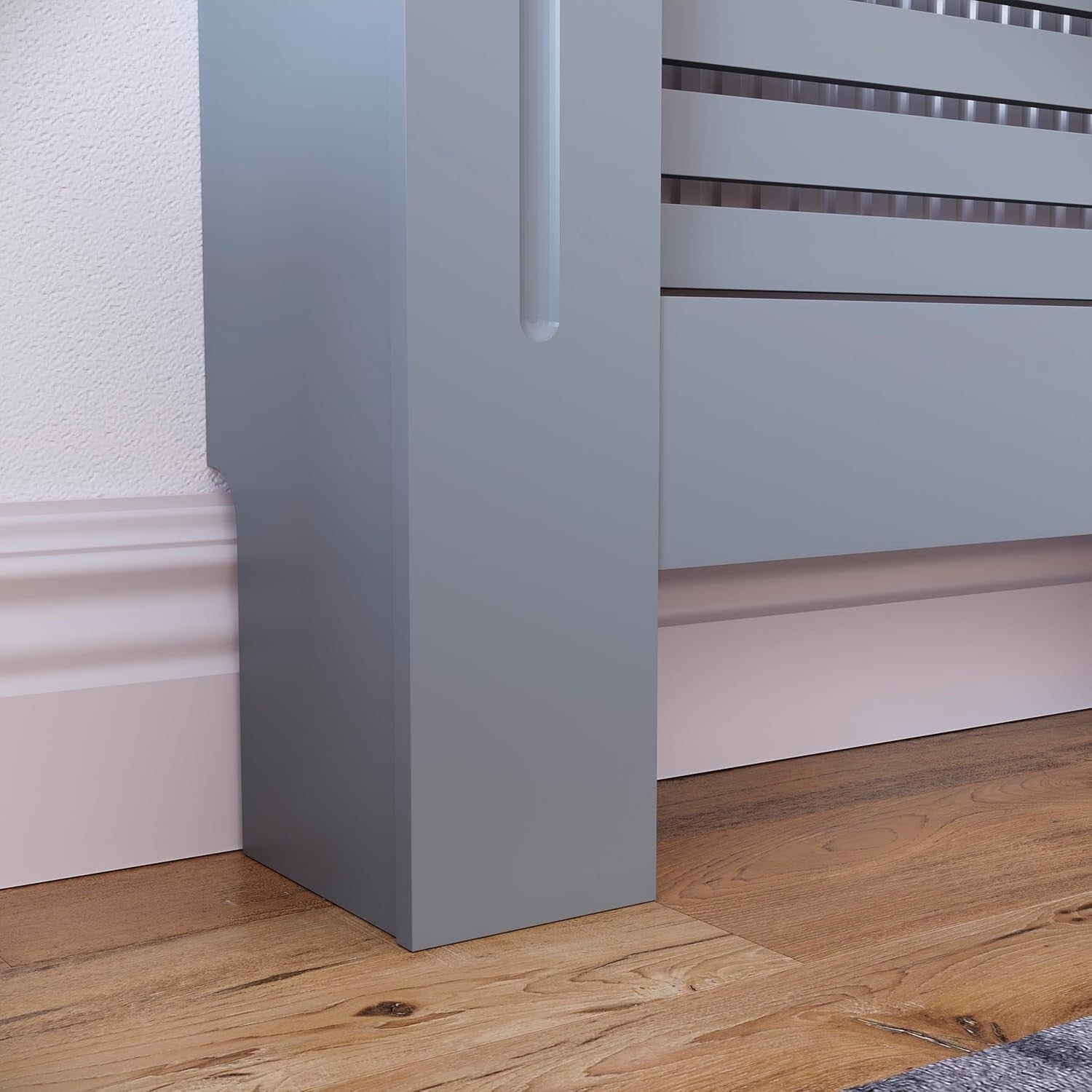 Small Grey Radiator Cover 68x80x16cm Modern MDF Slatted Cabinet for Home Safety