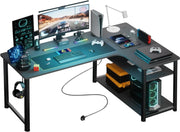L Shaped Gaming Desk 130x80cm with USB Ports Shelves Hook Corner Office Table