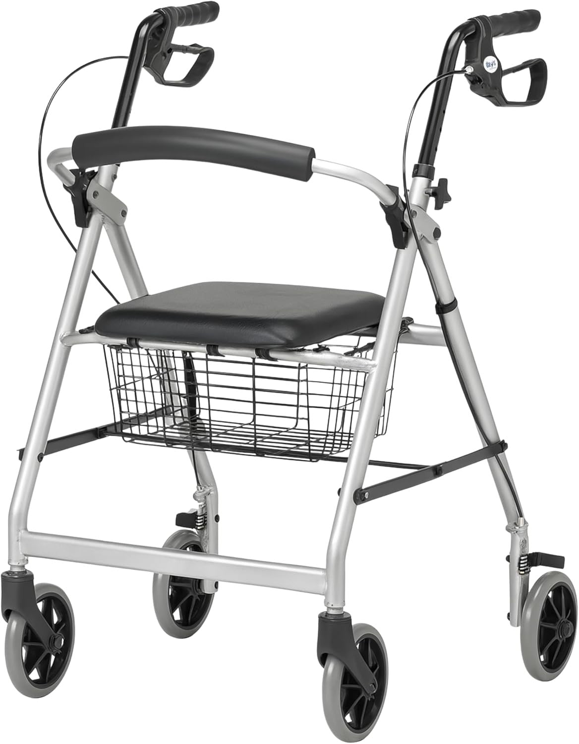 4 Wheel Rollator Walker with Seat Lightweight Folding Mobility Aid Brakes Basket