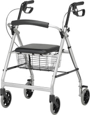 4 Wheel Rollator Walker with Seat Lightweight Folding Mobility Aid Brakes Basket