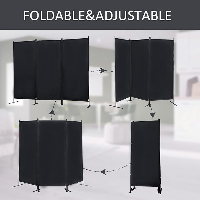 3 Panel Folding Privacy Screen 7FT – Black Freestanding Room Divider for Home