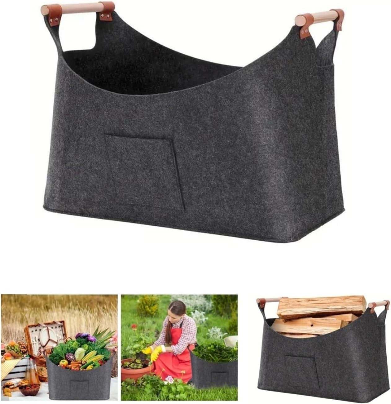 Large Felt Firewood Basket with Handles – Foldable, Durable Log Carrier