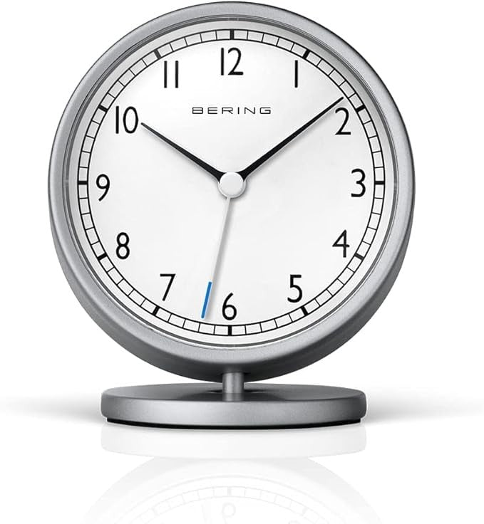White Minimalist Analogue Alarm Clock Silent Quartz Modern Table