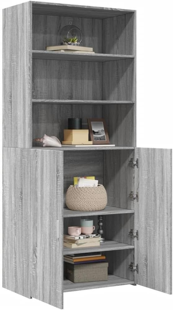 Modern Grey Sonoma Storage Cabinet with Doors & Shelves for Bedroom