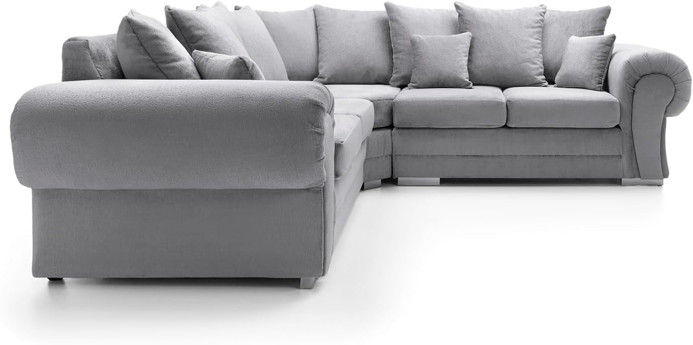 Grey L Shape Corner Sofa 5 Seater – Luxury Foam Cushions, No Assembly
