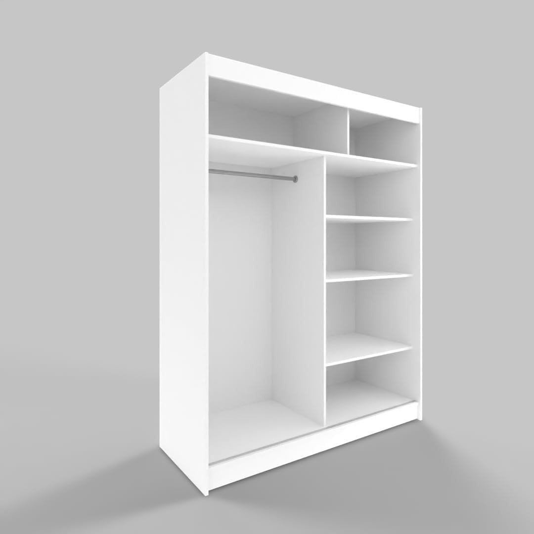 120cm Sliding Door Wardrobe Mirror Modern White Closet Storage Rail