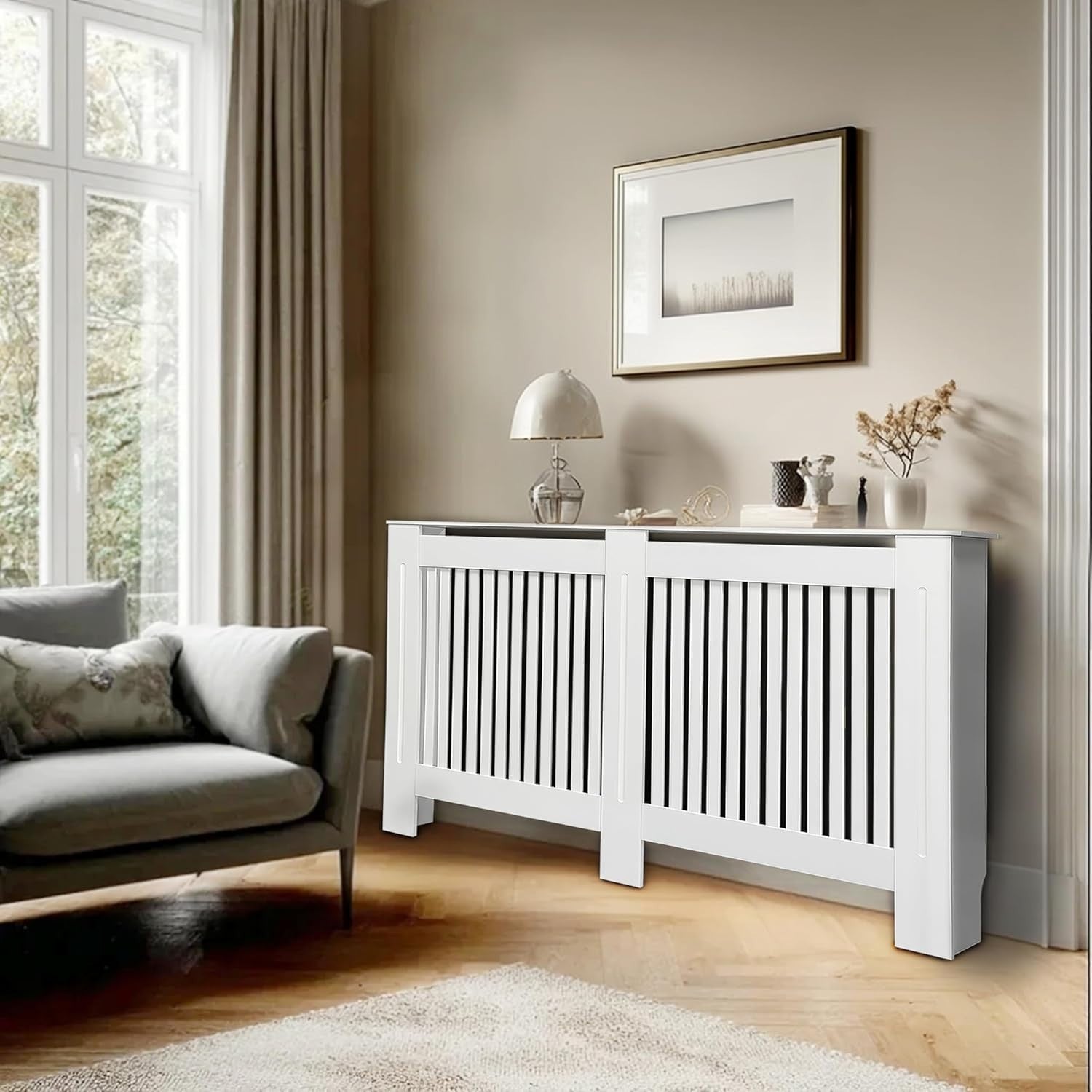 Extra Large White Radiator Cover Cabinet 101cm Tall MDF Vertical Heater Cover