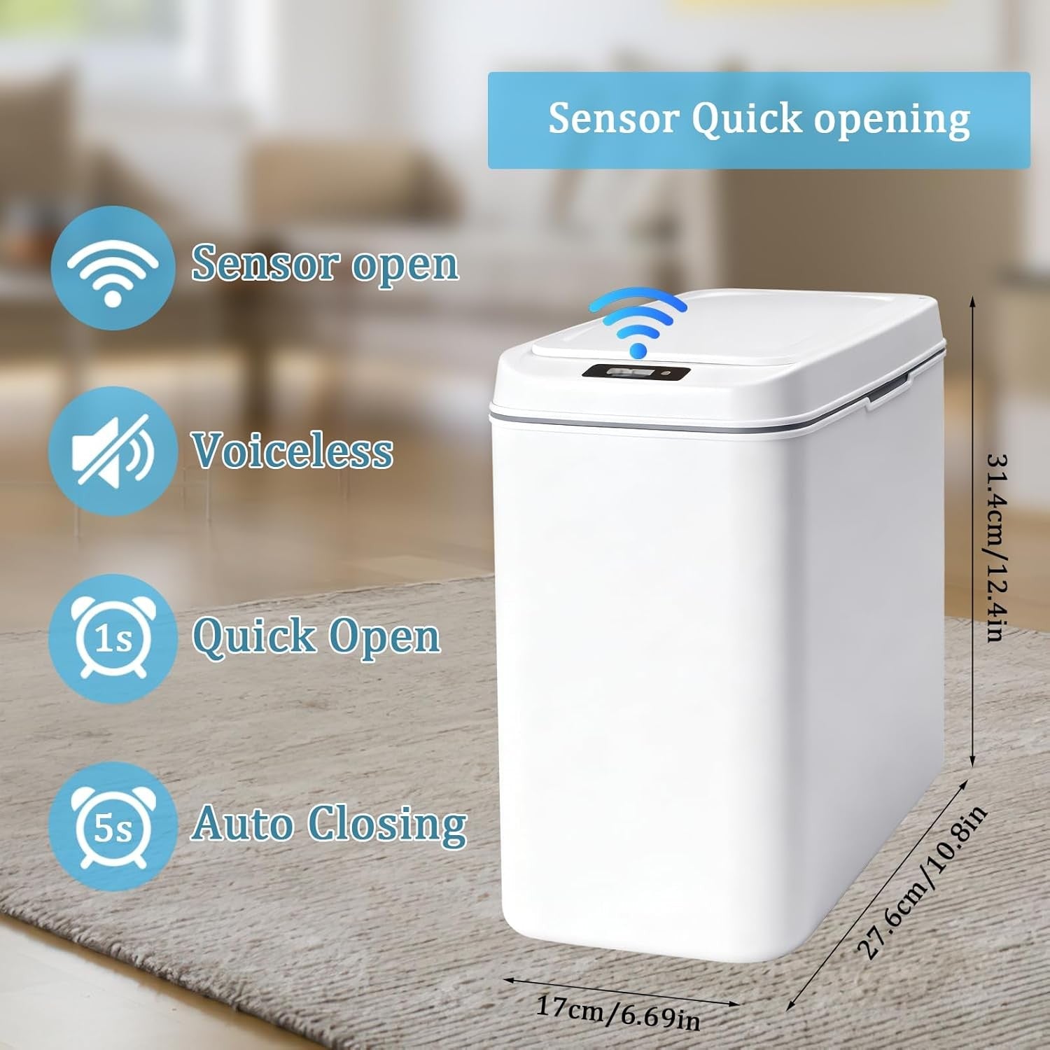 3-Pack Touchless Bathroom Trash Can | 2.6 Gallon Motion Sensor Bin