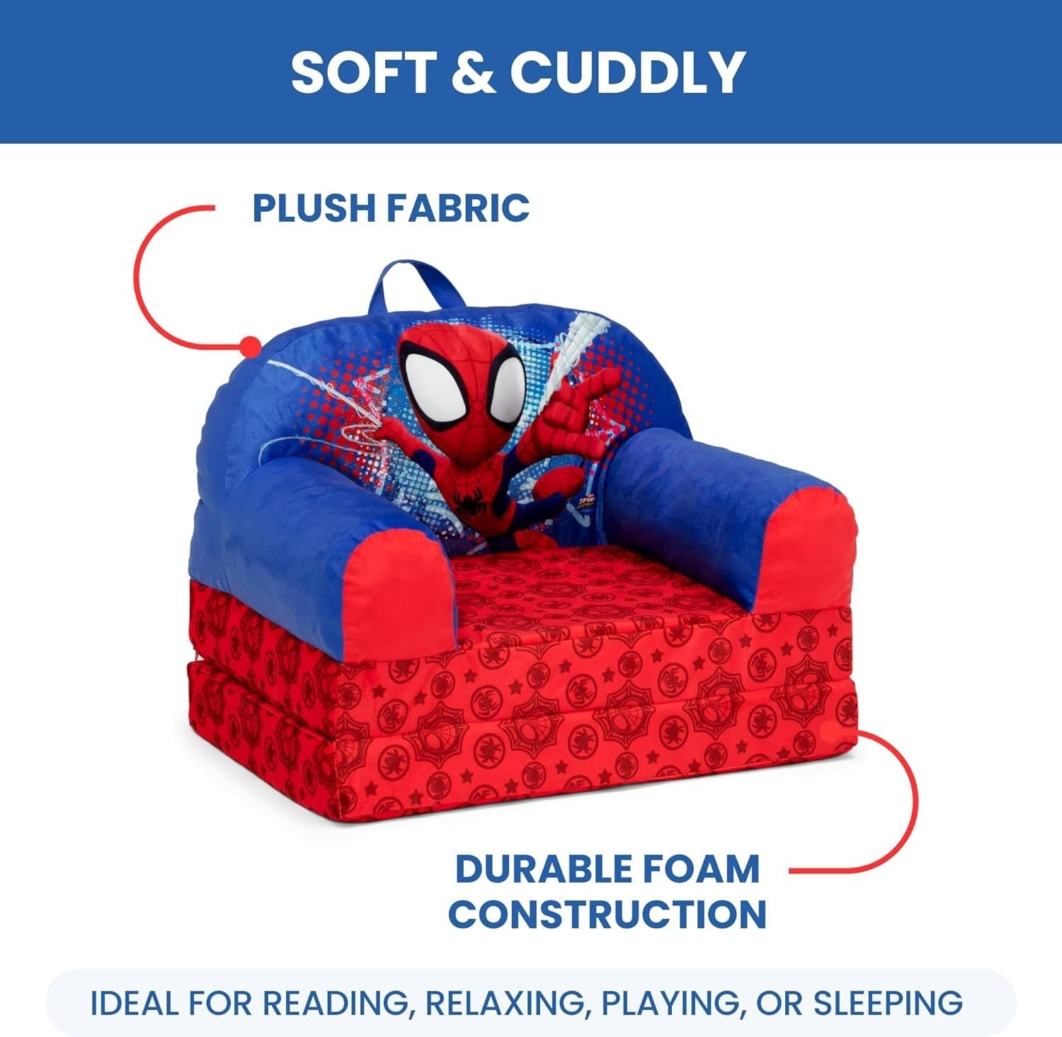 Kids Flip-Out Lounge Chair 2-in-1 Sleeper with Foam Comfort, Lightweight.