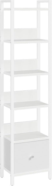 6 Tier Slim Bookshelf with Drawer Metal Frame Storage Rack for Small Spaces