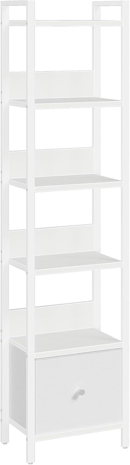 6 Tier Slim Bookshelf with Drawer Metal Frame Storage Rack for Small Spaces