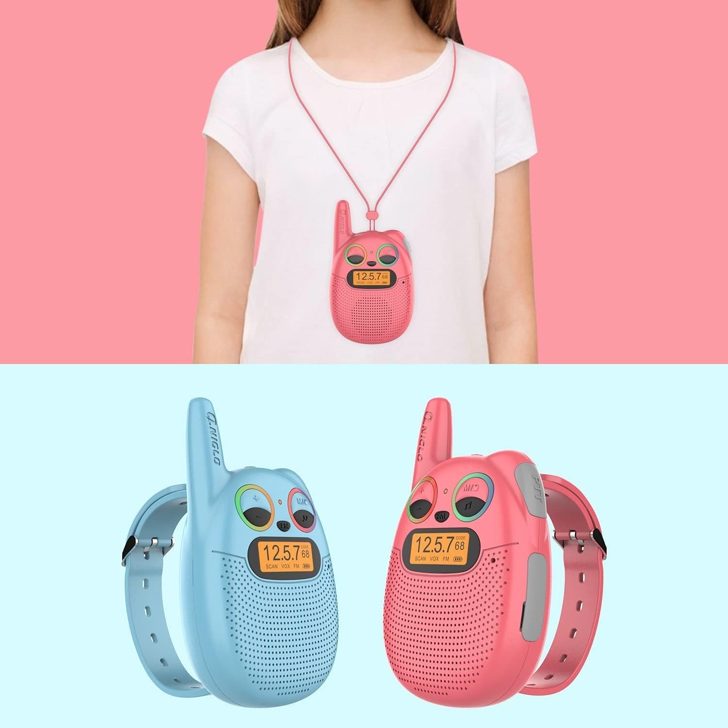 Kids Rechargeable Walkie Talkies 4 Pack Watch Style FM Radio Toy Set