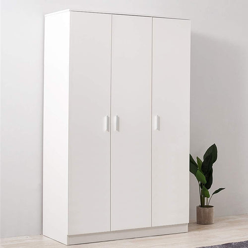 Modern 3 Door White Wardrobe with Hanging Rail & Foldable Storage Shelves