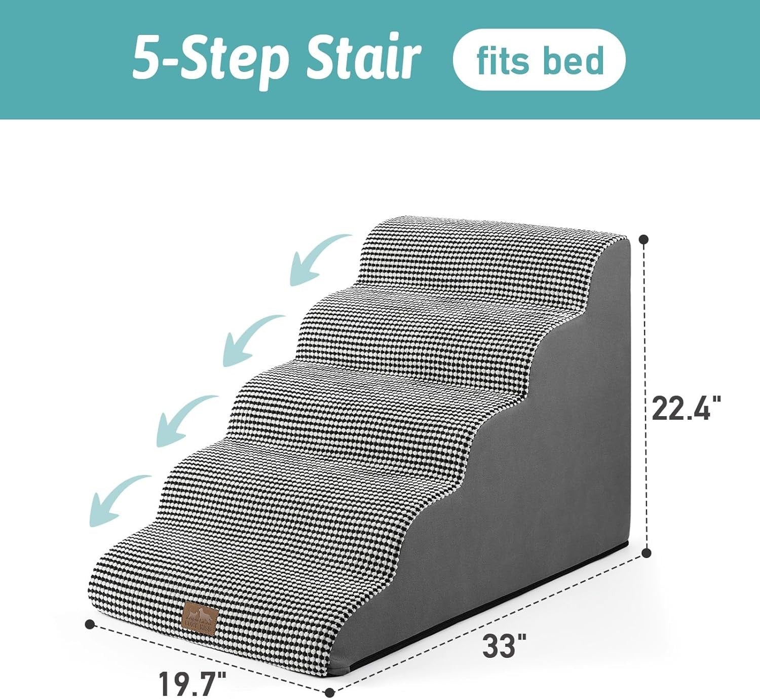 5‑Tier Wide Foam Dog & Cat Stairs 19.7×33×22.4 in – Leakproof Ramp Steps