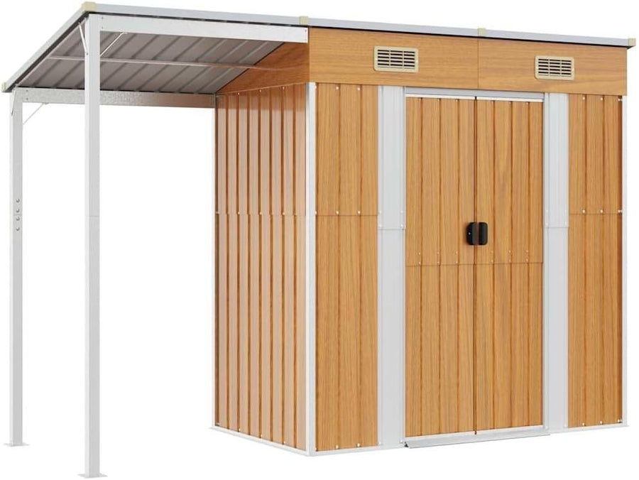 Metal Garden Shed Outdoor Storage with Extended Roof & Air Vents Light Brown