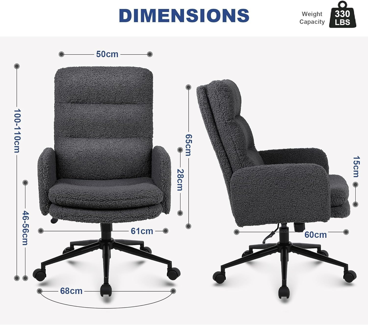 Ergonomic Desk Chair Dark Grey Cashmere High Back Swivel Office Computer Seat