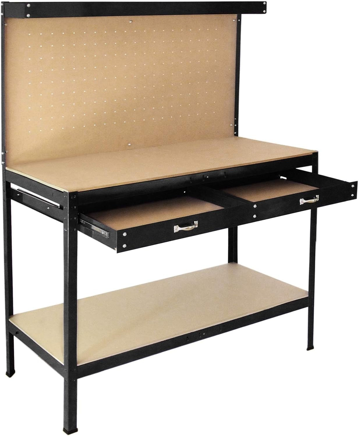 Heavy Duty Garage Workbench with Pegboard Drawer Hooks Tool Storage 120x60