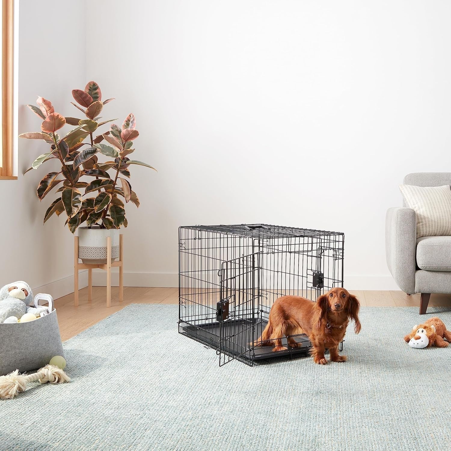 Medium Foldable Double Door Metal Dog Crate Cage with Divider & Tray 76cm