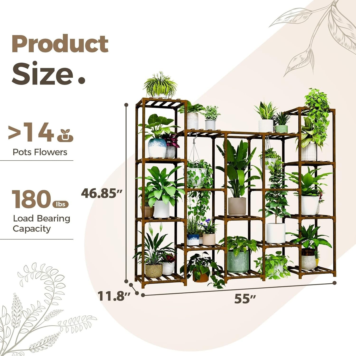 Tier Large Wooden Plant Stand, Multi-Level Indoor Outdoor Flower Shelf