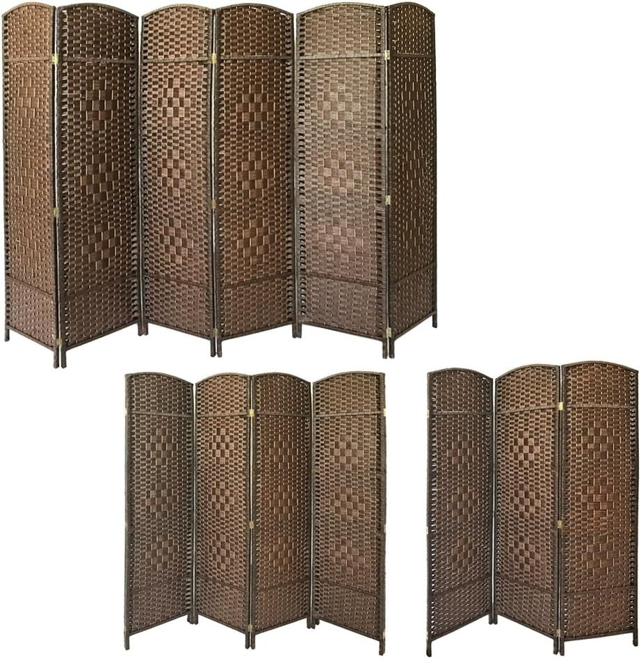 Brown Wicker Folding Room Divider 4 Panel Rattan Privacy Screen Home Office Deco