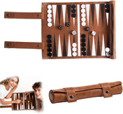 Luxury Leather Backgammon Set Roll Up Travel Board Game Portable