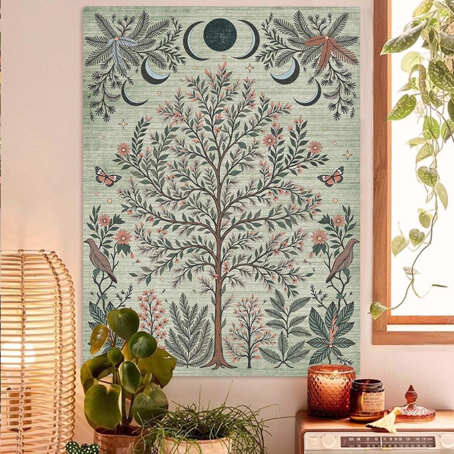 Tree of Life Moon Phase Tapestry Boho Wall Decor 44x60
