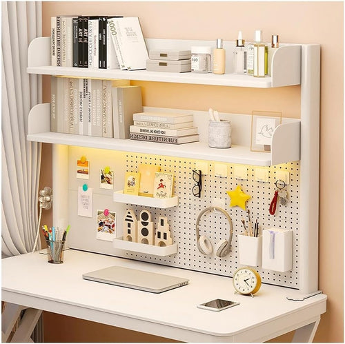 Clamp-On Desk Organizer Shelf 2-Tier Pegboard Hutch Rack 80cm White