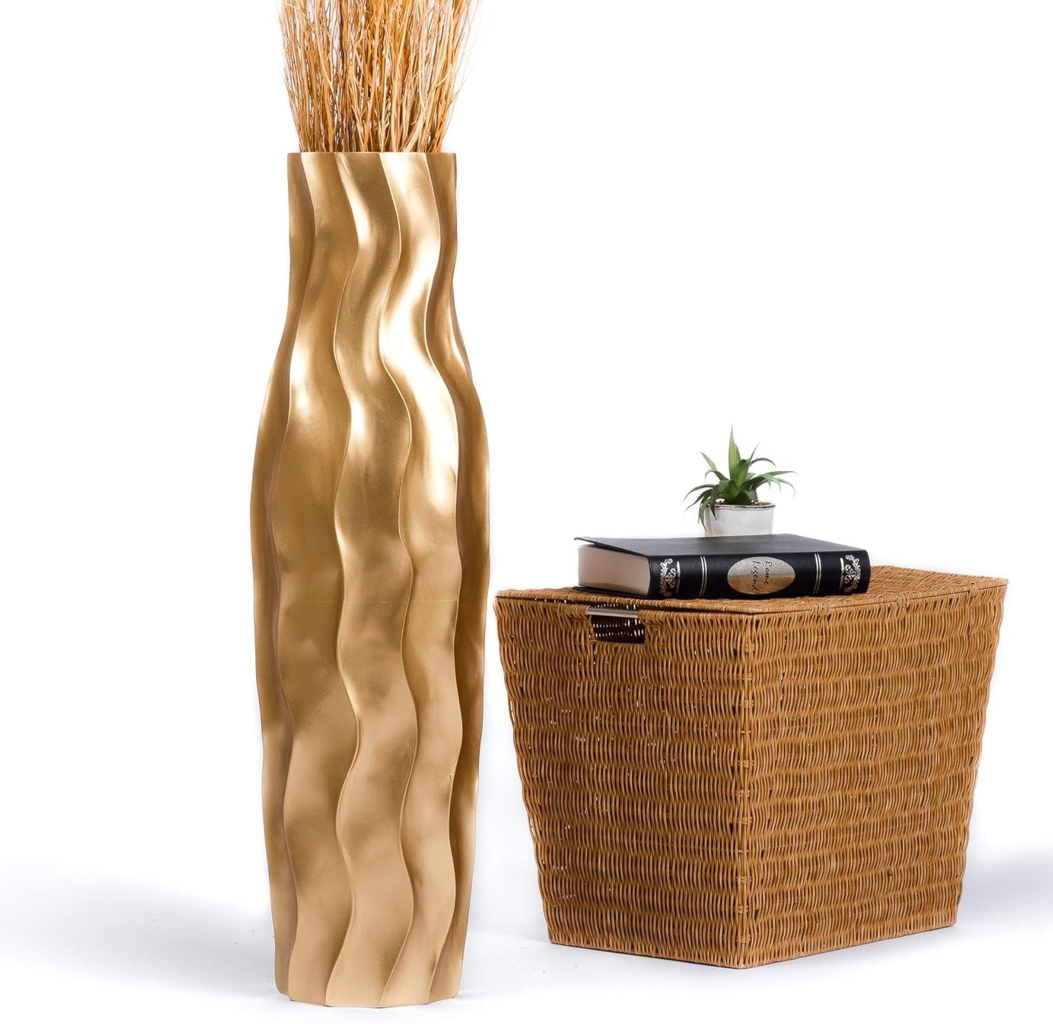 Large Gold Floor Vase 85cm Tall Farmhouse Decorative Vase for Pampas Grass