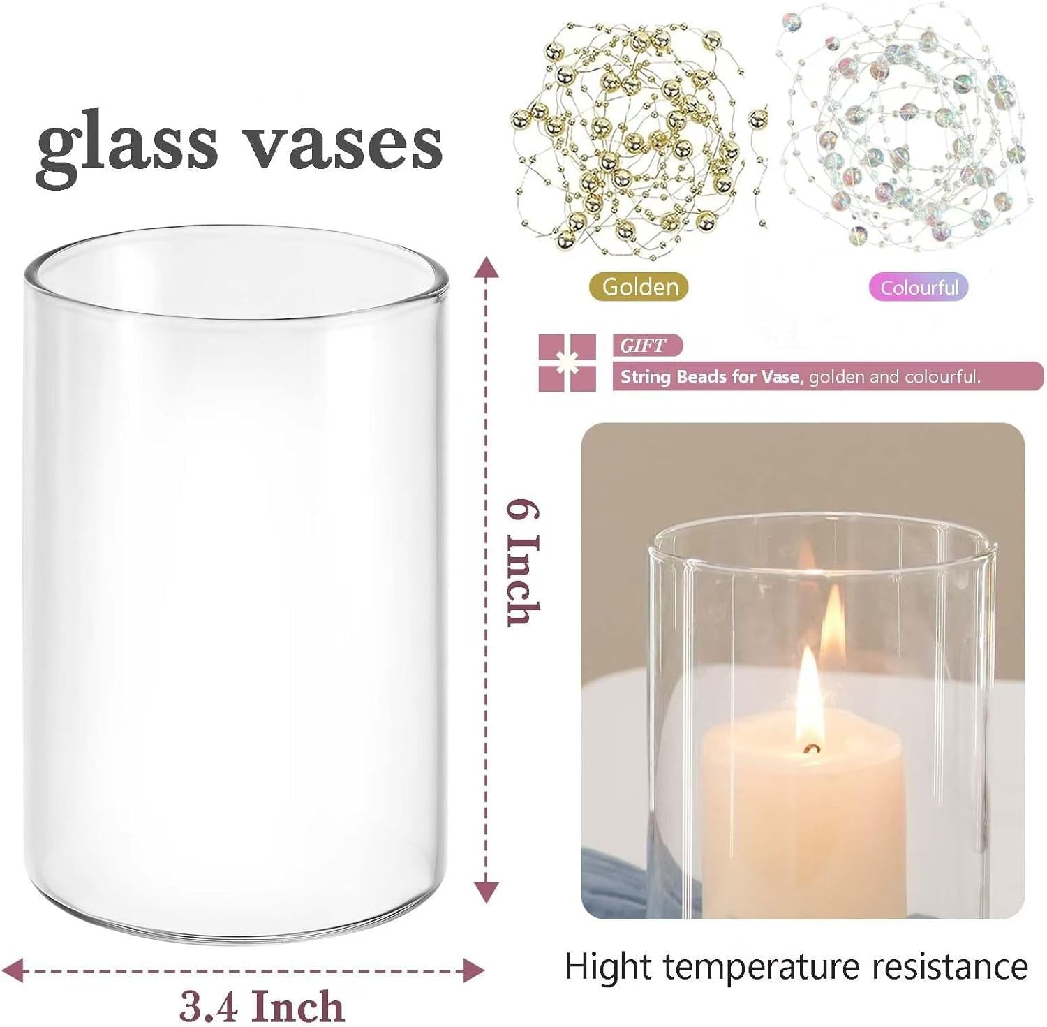 Clear Glass Cylinder Vase Set of 6 Flower Candle Wedding Table Centrepiece