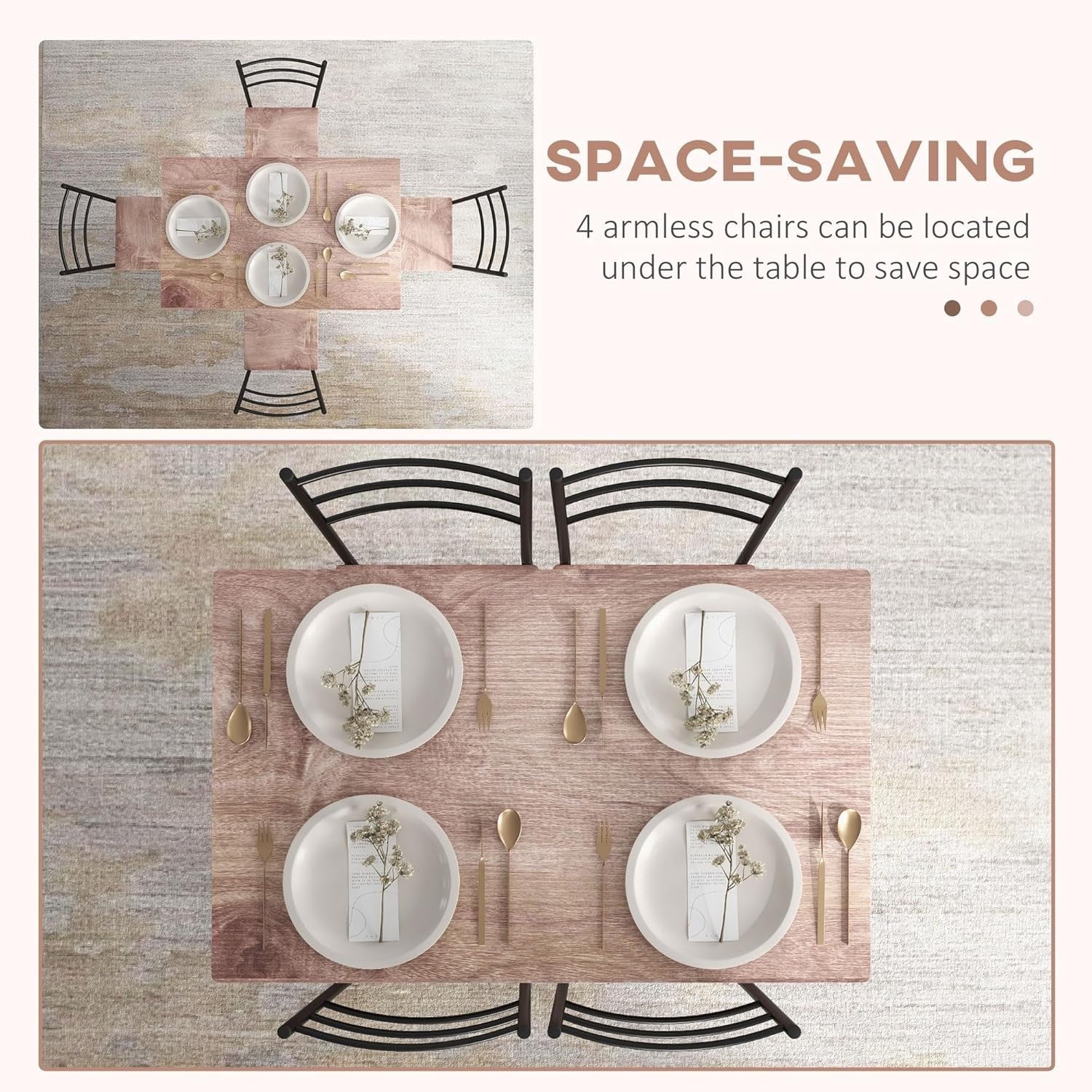Space-Saving 5-Piece Dining Set | Modern Rectangular Table & 4 Chairs, Compact