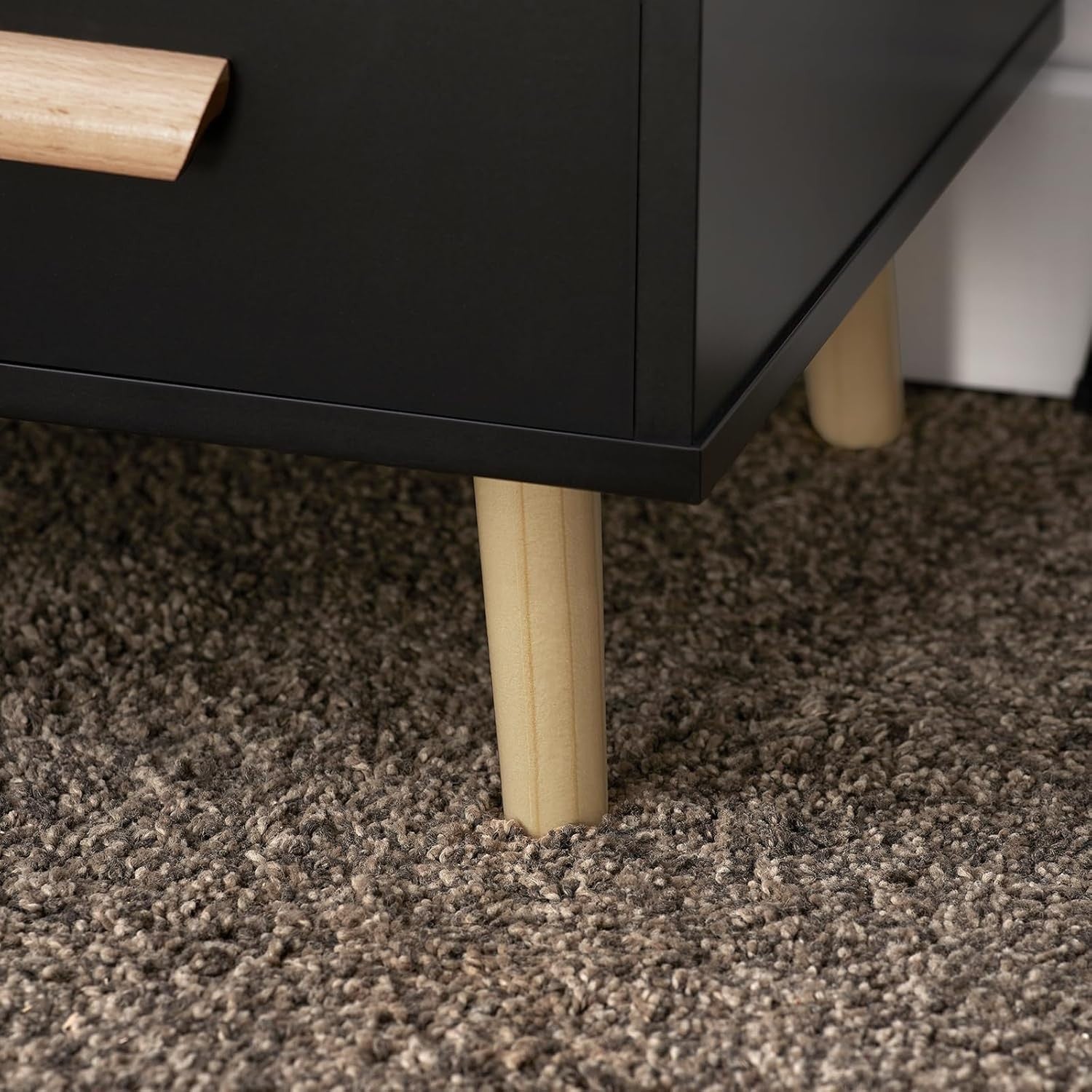 Modern Black 3 Drawer Bedside Table with Shelves – Wooden Storage Cabinet