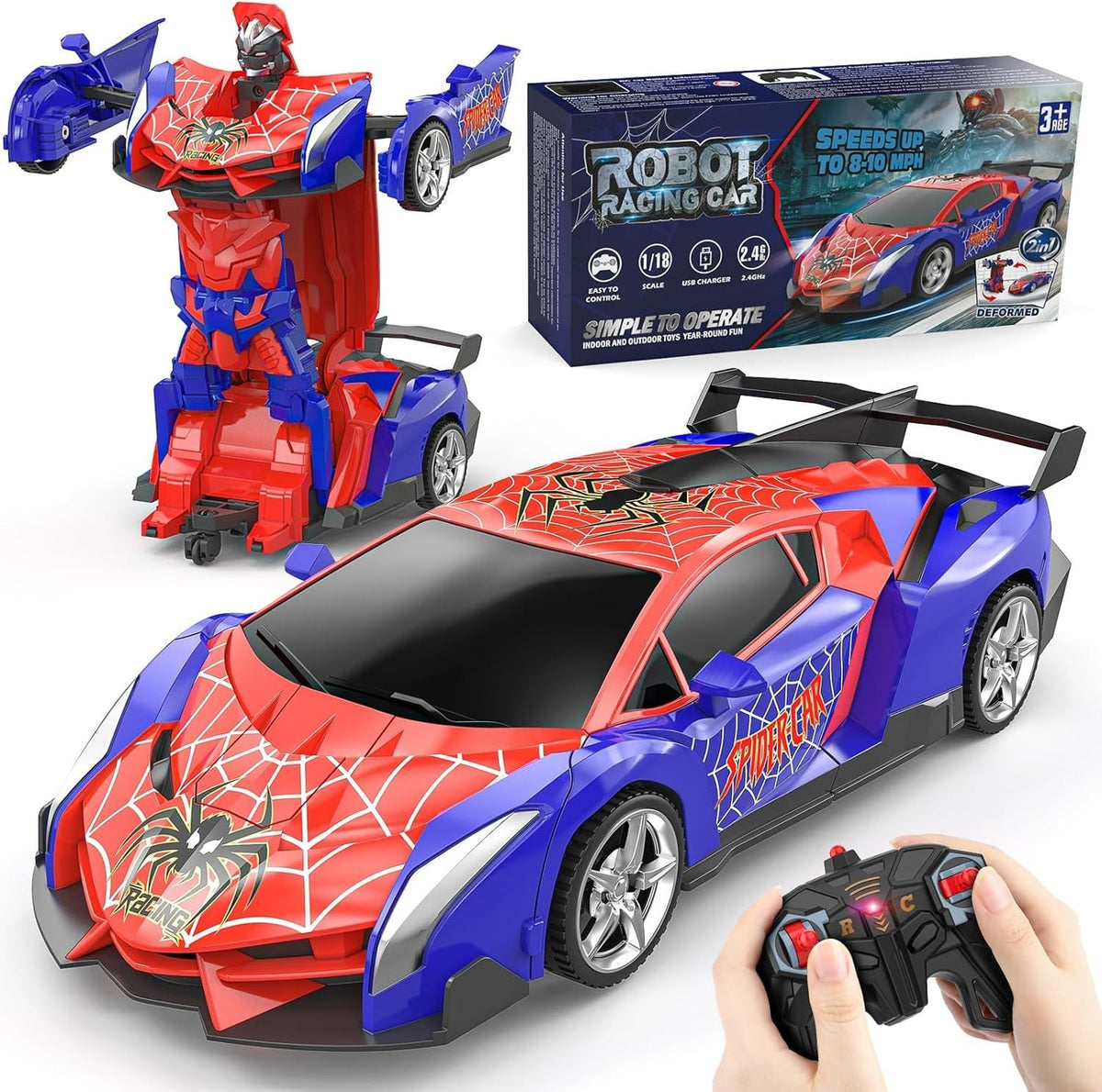 Spider Transforming RC Car 1:18 Robot Car Toy – 360° Spinning Remote Control