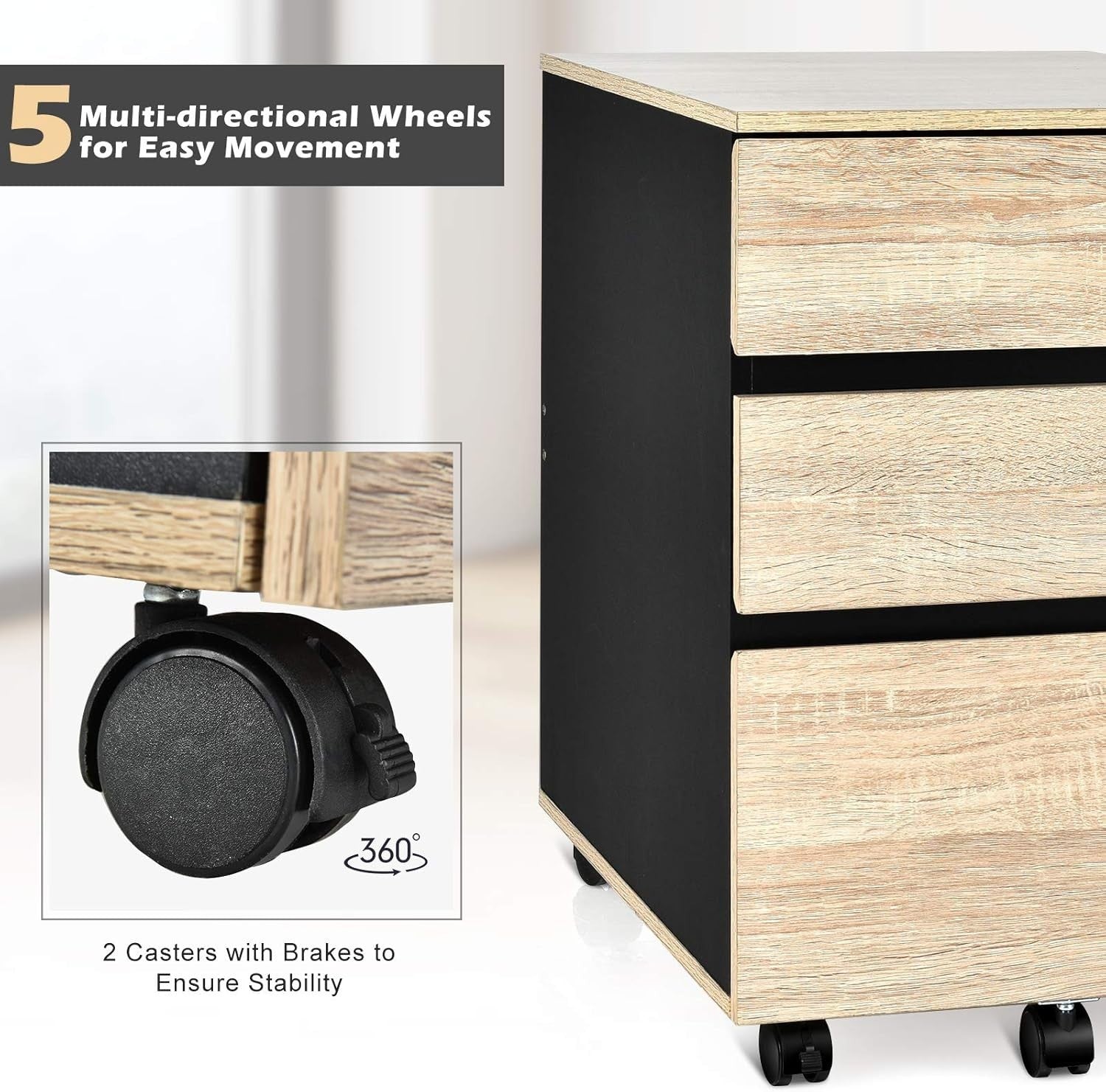 Rolling 3 Drawer File Cabinet Printer Stand Under Desk Storage Unit