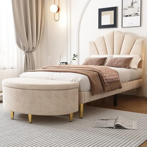 ModernLuxe Ottoman Storage Bench Velvet Footstool with Metal Legs 90x40x42cm