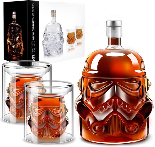 750ml Whiskey Decanter Set with 2×150ml Glasses Helmet Design Novelty Gift