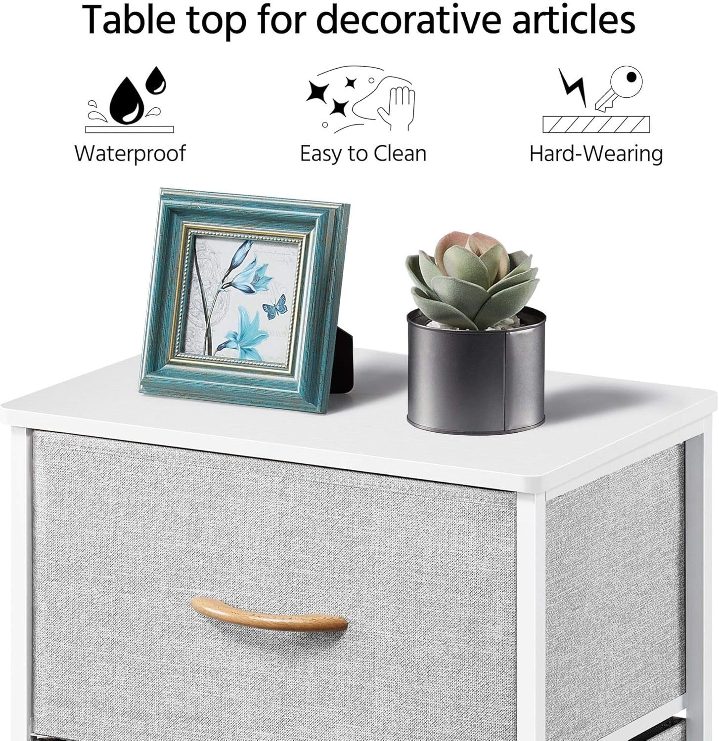 Set of 2 Light Grey Fabric Bedside Tables with Drawers & Metal Frame 45x30x61cm