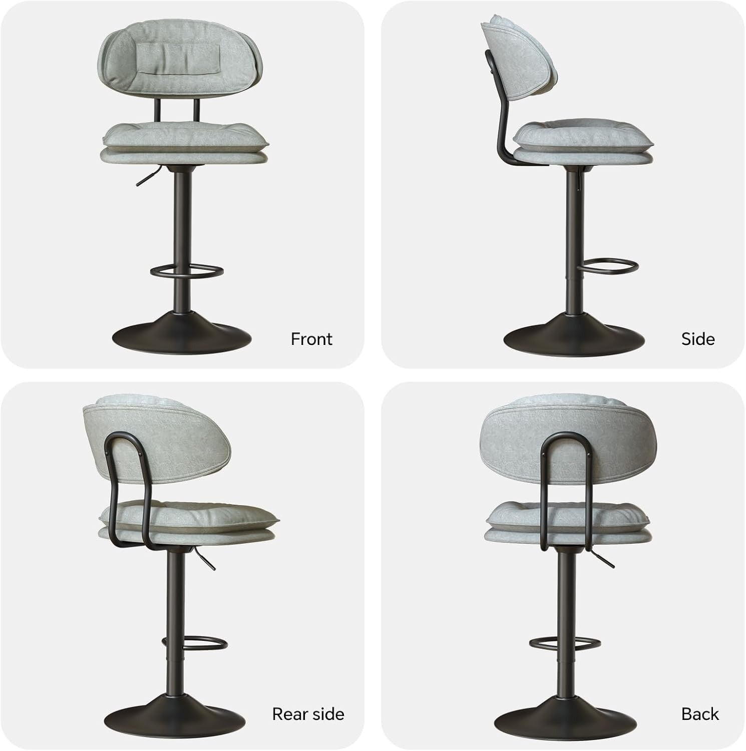 Adjustable Swivel Bar Stools Set of 2 | Grey Fabric Counter Height