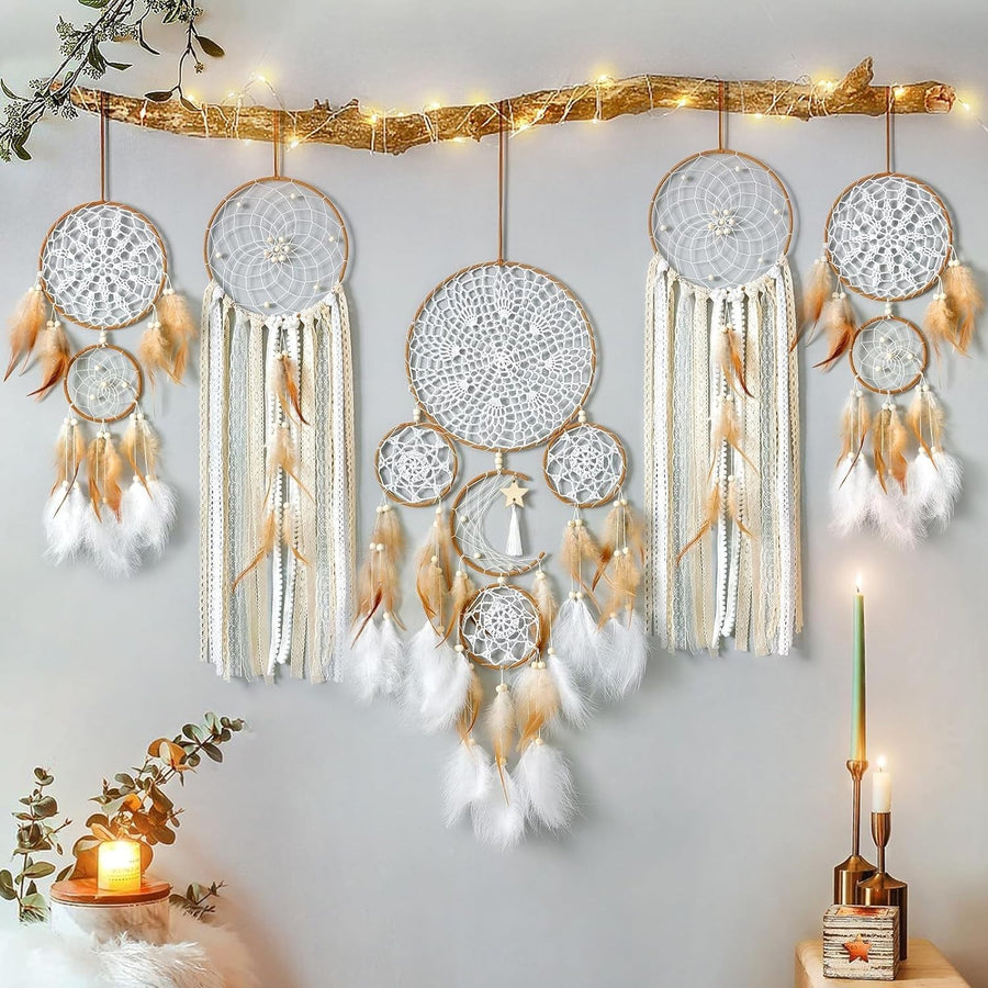 5pcs Boho Dream Catcher Set Macrame Wall Hanging Moon Star Decor