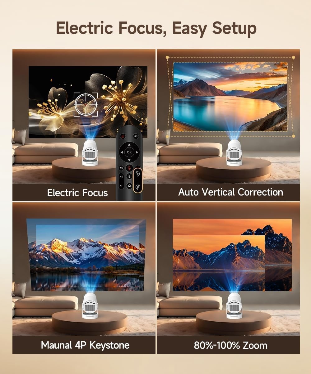 Electric Focus Mini Projector 4K Support WiFi 6 Bluetooth 180° Smart