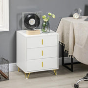 Modern White 3 Drawer Dresser with Gold Legs & Handles Bedroom Storage