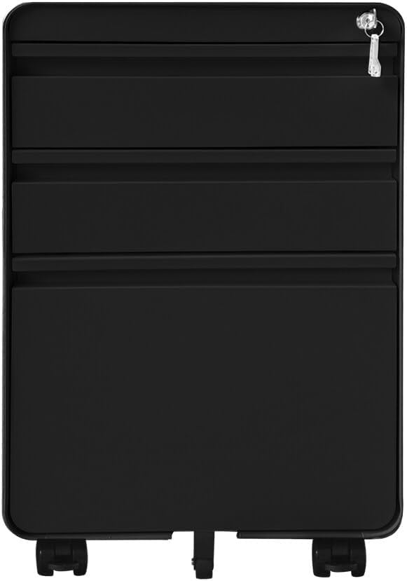 Black Mobile Metal Filing Cabinet 3 Drawer Printer Stand