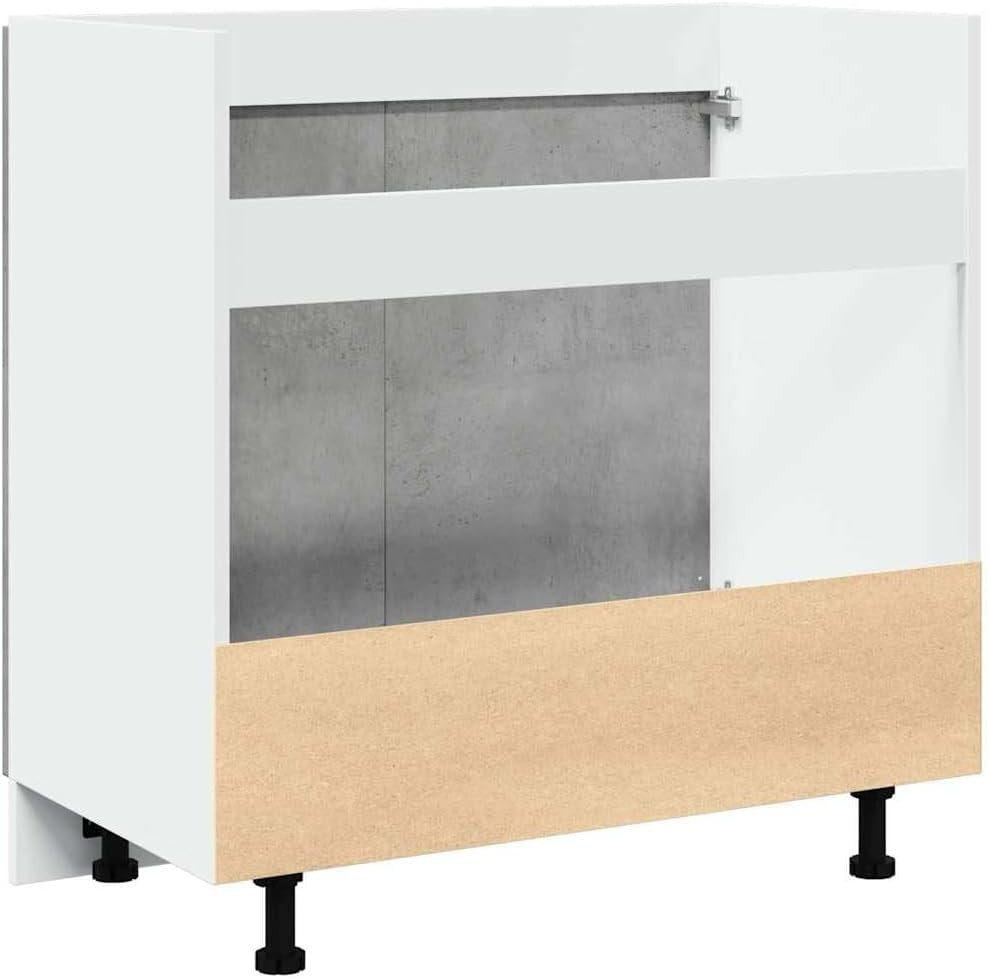 Concrete Grey Under Sink Cabinet 80x46x81.5cm Modern Kitchen Storage Unit