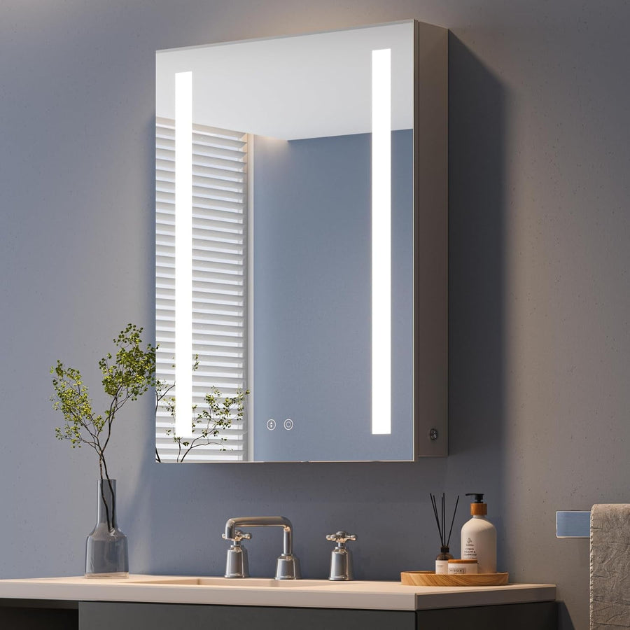 LED Bathroom Mirror Cabinet with Demister, Shaver Socket & Dimmable Light