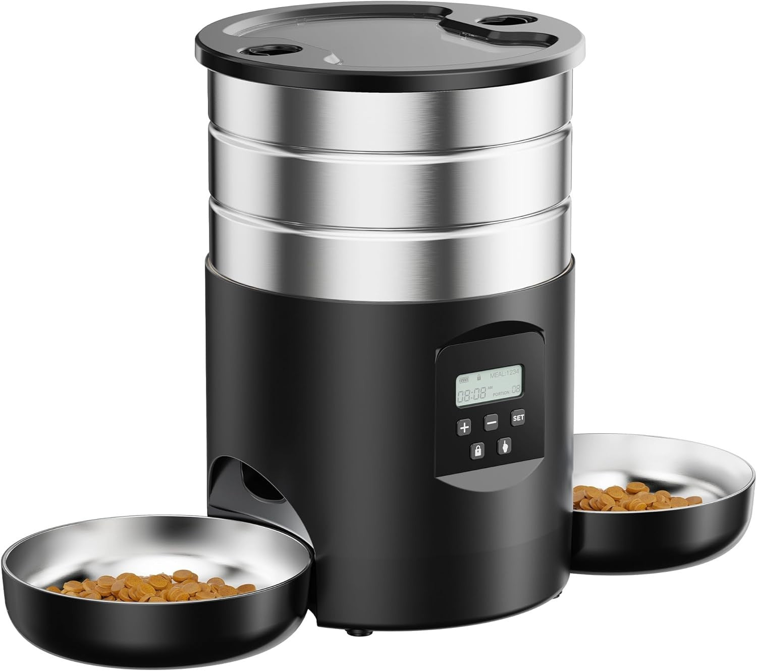 Automatic Cat Feeder for 2 Cats 5L Timed Food Dispenser Dual Bowls