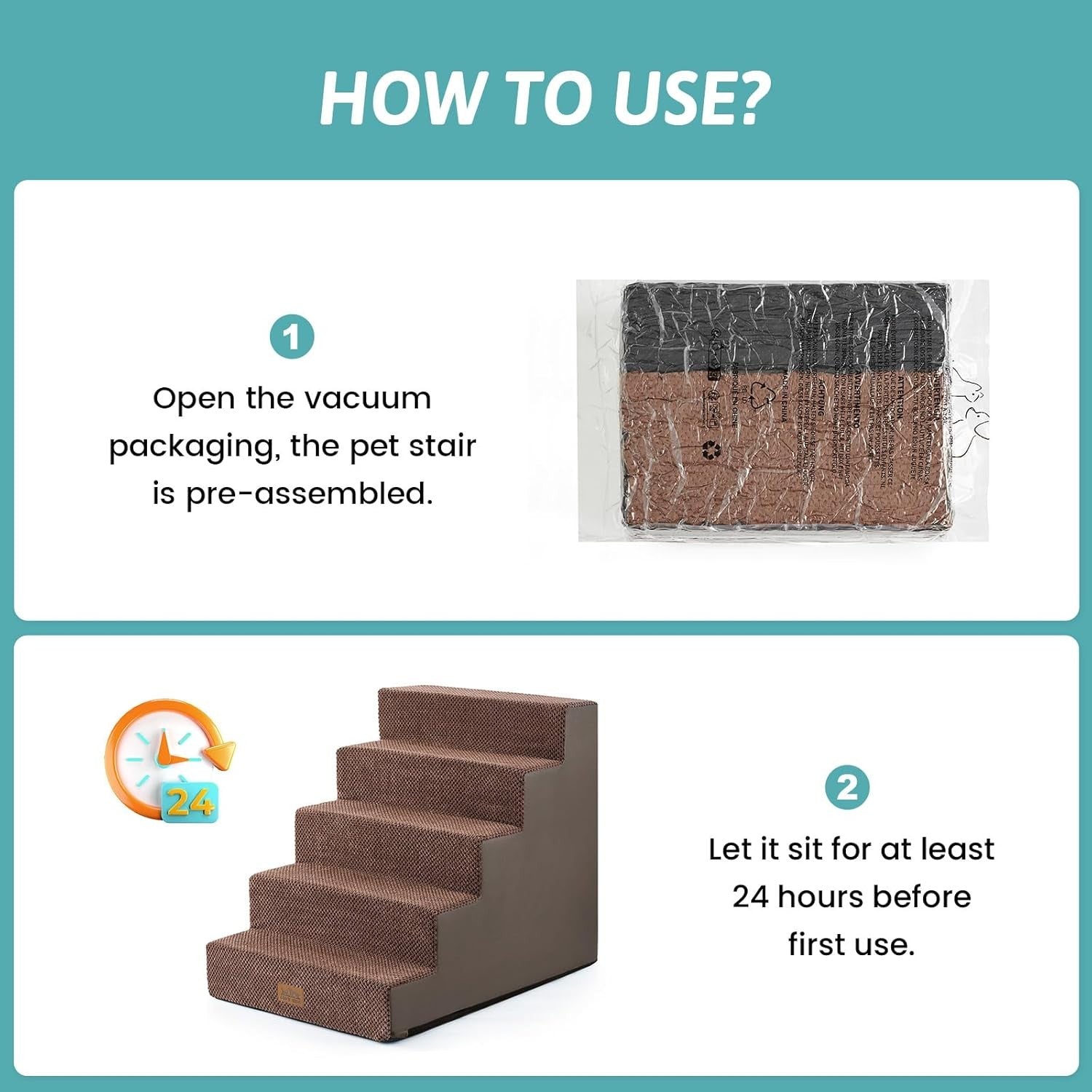 Wide Dog Stairs Non-Slip Pet Steps for Small Dogs Cats Puppy 75x50x60cm Brown